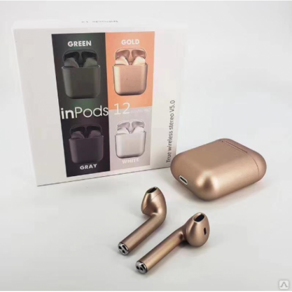 Наушники bluetooth inpods metall, золото